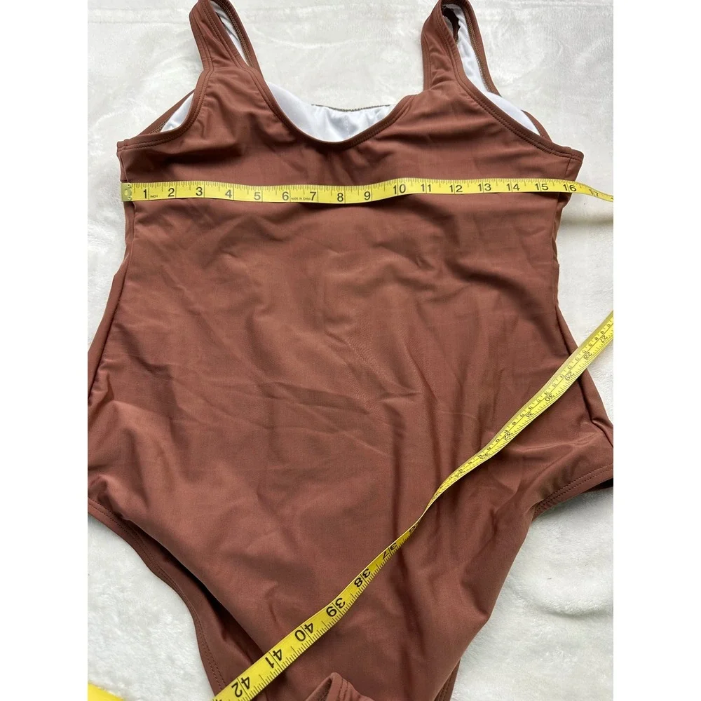 Brown Scoop Neck High Cut One Piece Swimsuit Size 2XL Minimalist Swimwear